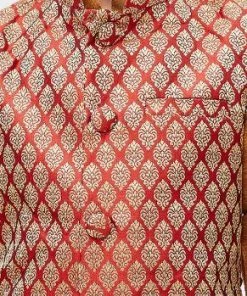 JBN Creation Boys' Gold Silk Cotton Blend Kurta, Waistcoat And Pyjama Set