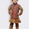 JBN Creation Buy 1 Get 1 Boys' Gold Cotton Silk Kurta, Waistcoat And Pyjama Set