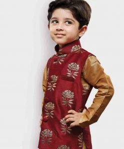 JBN Creation Boys' Maroon Silk Blend Nehru Jackets