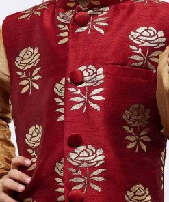 JBN Creation Boys' Maroon Silk Blend Nehru Jackets
