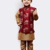 JBN Creation Boys' Gold Silk Cotton Blend Kurta, Waistcoat And Pyjama Set