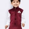 JBN Creation Boys' Maroon Velvet Nehru Jackets