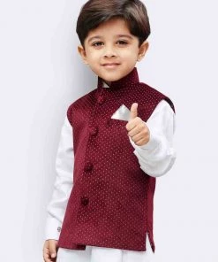 JBN Creation Boys' Maroon Velvet Nehru Jackets
