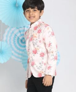 Boys VASTRAMAY Floral Printed Peach Bandhgala Prince Coat Jodhpuri