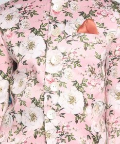 VASTRAMAY Floral Printed Pink Bandhgala Prince Coat Jodhpuri