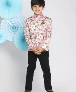Vastramay Multicolor-Base-Pink Baap Beta Jodhpuri Set Jacket