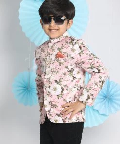 VASTRAMAY Floral Printed Pink Bandhgala Prince Coat Jodhpuri