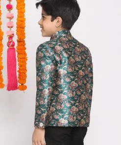 VASTRAMAY Boys Multicolored-Base-Green Jodhpuri