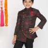 Vastramay Boys Maroon Woven Design Silk Blend Bandhgala Blazer