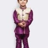 JBN Creation Boys' Purple Cotton Silk Kurta, Waistcoat And Pyjama Set