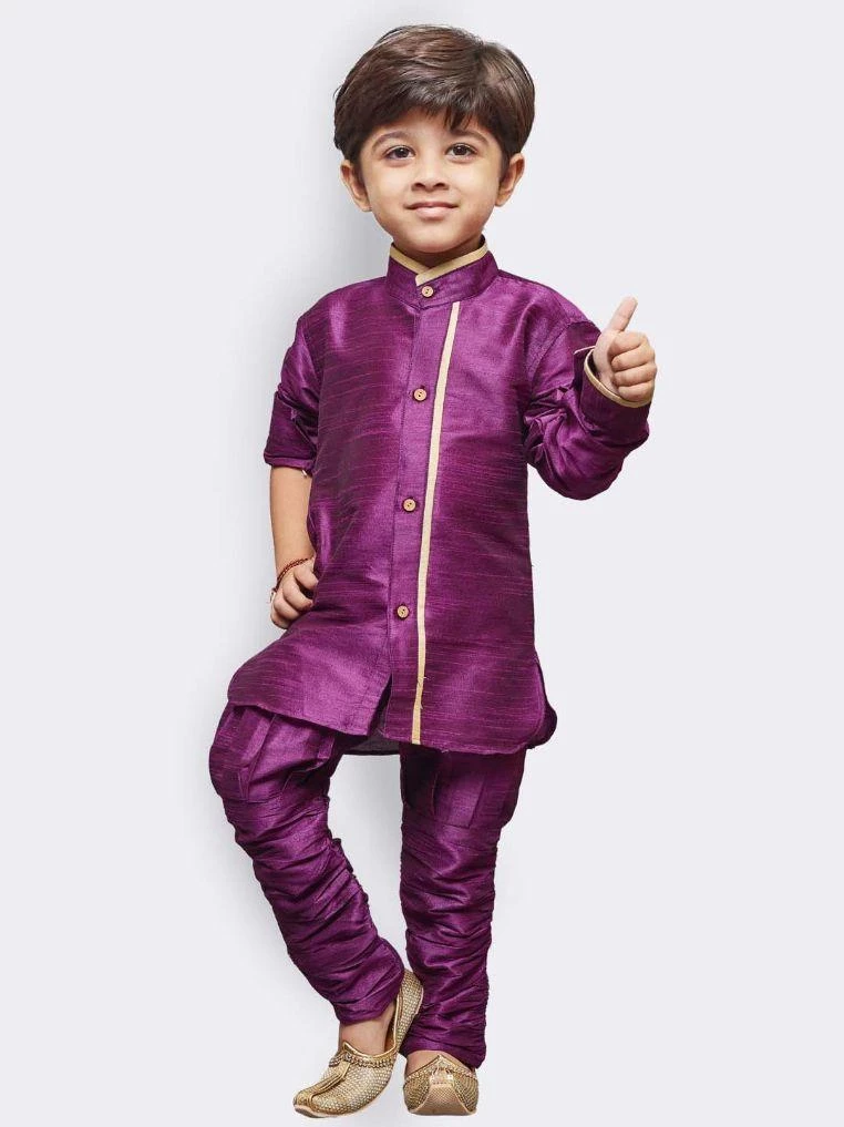 JBN Creation Boys' Purple Cotton Silk Kurta, Waistcoat And Pyjama Set 4 JBN Creation Boys' Purple Cotton Silk Kurta, Waistcoat And Pyjama Set