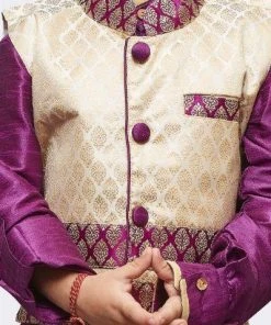 JBN Creation Boys' Purple Cotton Silk Kurta, Waistcoat And Pyjama Set 10 JBN Creation Boys' Purple Cotton Silk Kurta, Waistcoat And Pyjama Set