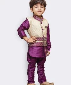JBN Creation Boys' Purple Cotton Silk Kurta, Waistcoat And Pyjama Set 11 JBN Creation Boys' Purple Cotton Silk Kurta, Waistcoat And Pyjama Set
