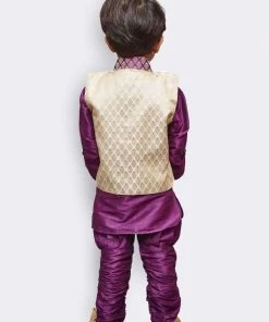 JBN Creation Boys' Purple Cotton Silk Kurta, Waistcoat And Pyjama Set 12 JBN Creation Boys' Purple Cotton Silk Kurta, Waistcoat And Pyjama Set