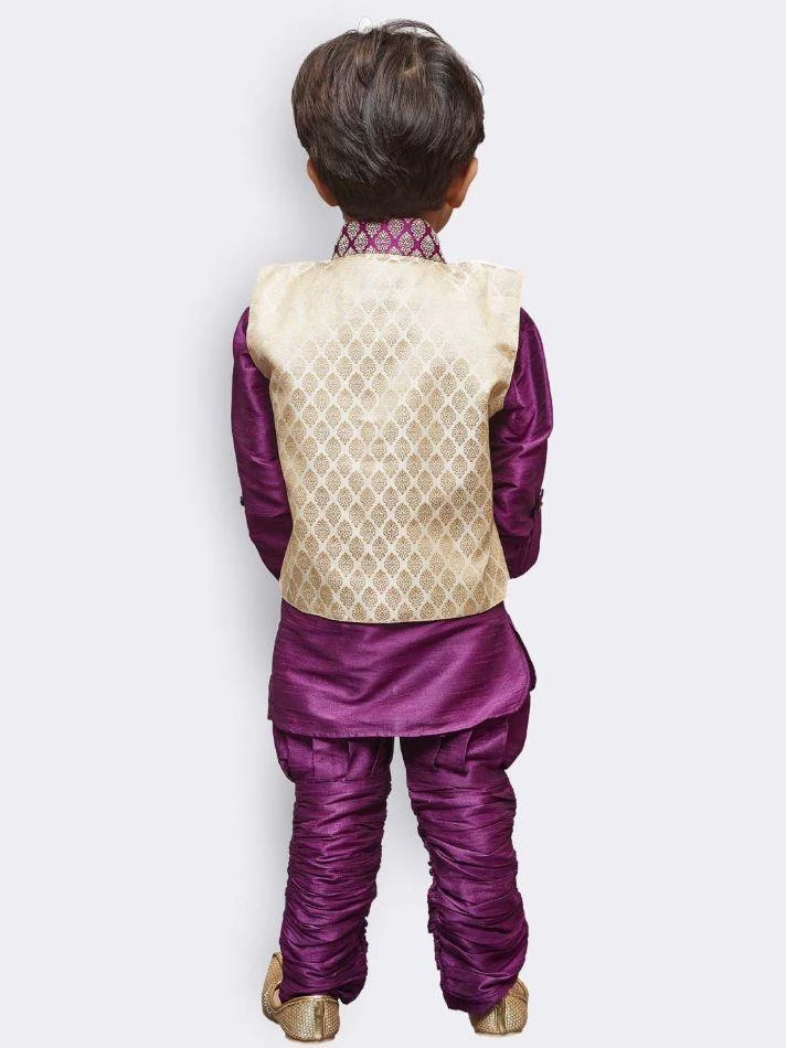 JBN Creation Boys' Purple Cotton Silk Kurta, Waistcoat And Pyjama Set 7 JBN Creation Boys' Purple Cotton Silk Kurta, Waistcoat And Pyjama Set