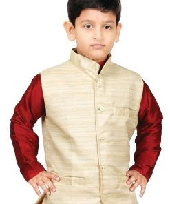 JBN Creation Boys' Beige Cotton Silk Nehru Jacket