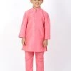 VASTRAMAY Boys Pink Silk Blend Kurta And Pyjama Set