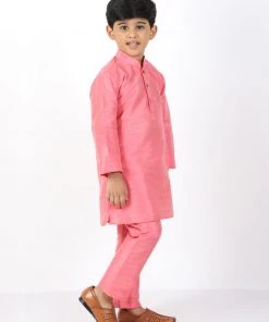 VASTRAMAY Boys Pink Silk Blend Kurta And Pyjama Set