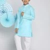 Vastramay Boys Aqua And White Kurta Pyjama Set 1 Vastramay Boys Aqua And White Kurta Pyjama Set