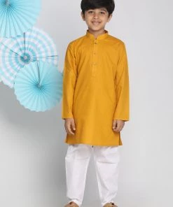VASTRAMAY Boys Mustard Kurta