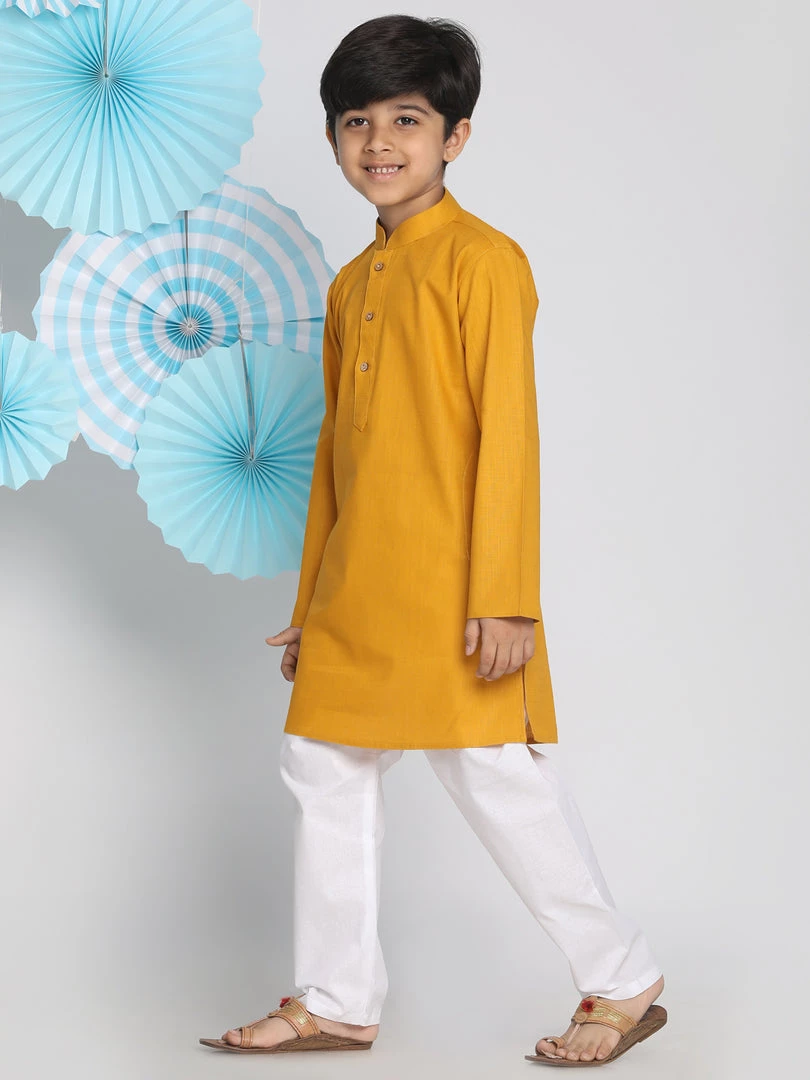 Vastramay Boys Mustard And White Kurta Pyjama Set 4 Vastramay Boys Mustard And White Kurta Pyjama Set