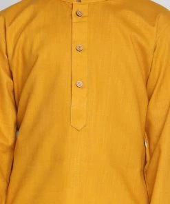 Kurta Pyjama Vastramay Mustard And White Baap Beta Kurta And Pyjama Set