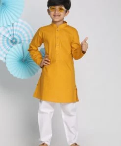 Vastramay Boys Mustard And White Kurta Pyjama Set 14 Vastramay Boys Mustard And White Kurta Pyjama Set