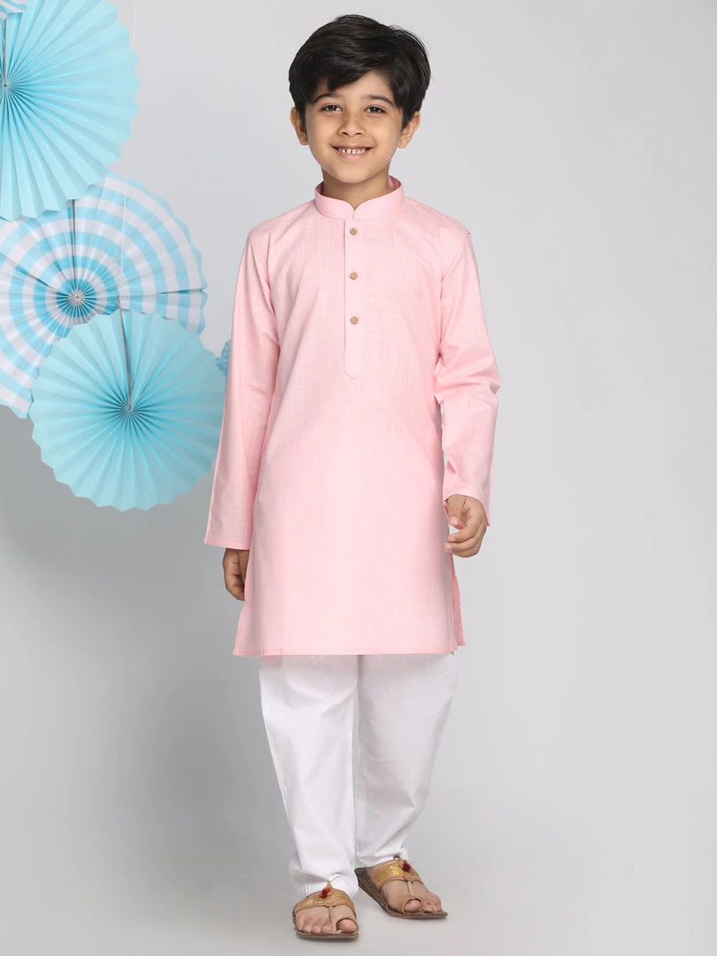 Vastramay Boys Pink And White Kurta Pyjama Set 3 Vastramay Boys Pink And White Kurta Pyjama Set