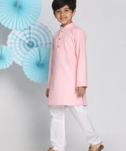 Vastramay Boys Pink And White Kurta Pyjama Set