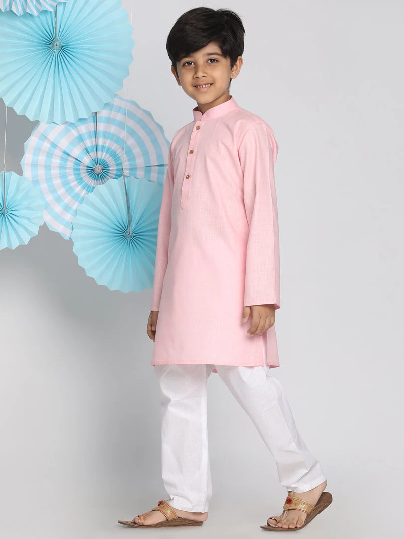 Vastramay Boys Pink And White Kurta Pyjama Set 4 Vastramay Boys Pink And White Kurta Pyjama Set