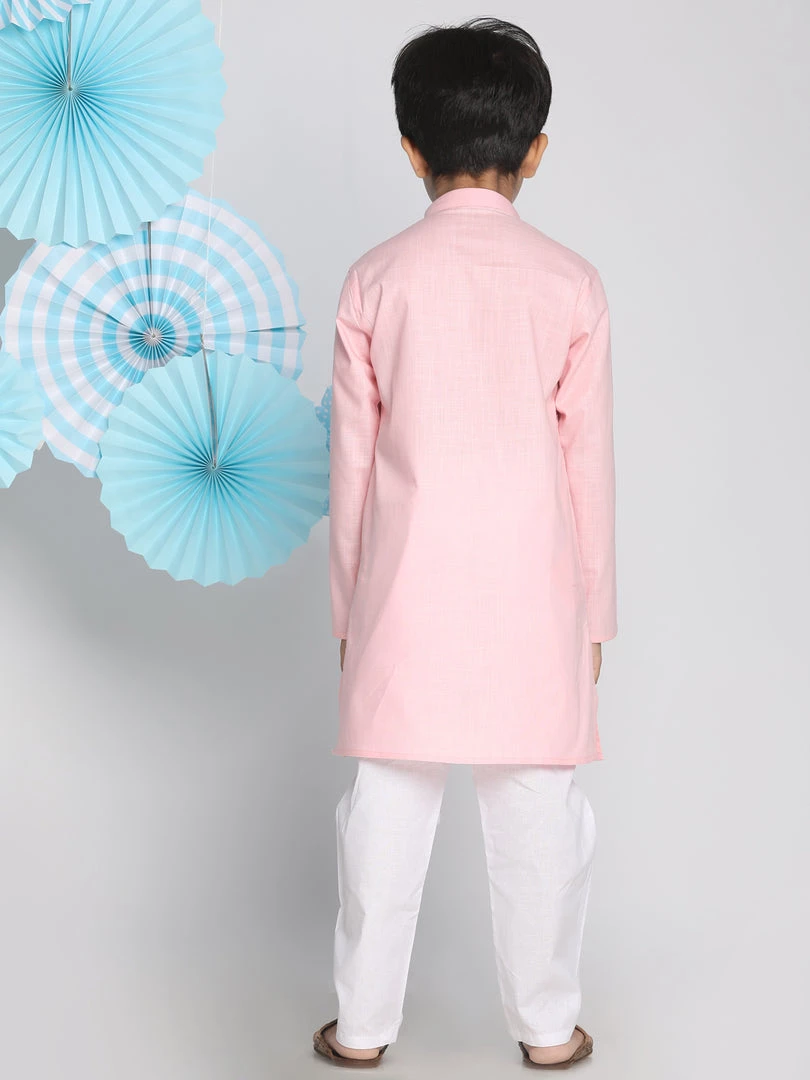 Vastramay Boys Pink And White Kurta Pyjama Set 5 Vastramay Boys Pink And White Kurta Pyjama Set