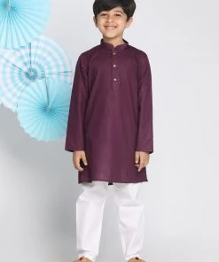 Vastramay Boys Purple And White Kurta Pyjama Set