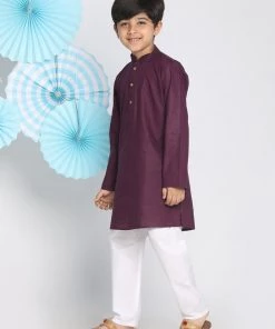 Vastramay Boys Purple And White Kurta Pyjama Set