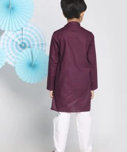 Vastramay Purple And White Baap Beta Kurta And Pyjama Set Kurta Pyjama