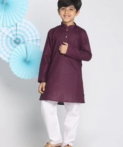 Vastramay Boys Purple And White Kurta Pyjama Set