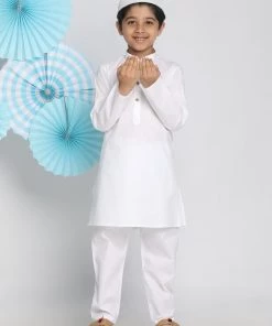 Vastramay White Baap Beta Solid Kurta And Pyjama Set Kurta Pyjama