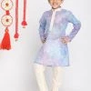 VASTRAMAY Boys' Blue And Cream Kurta Pyjama Set
