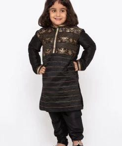 JBN Creation Boys' Black Cotton Silk Kurta And Pyjama Set