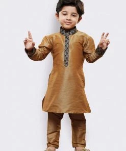 JBN Creation Boys' Gold Cotton Silk Kurta And Pyjama Set Buy 1 Get 1