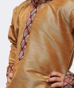 JBN Creation Boys' Gold Cotton Silk Kurta And Pyjama Set