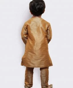 JBN Creation Boys' Gold Cotton Silk Kurta And Pyjama Set