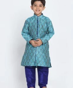 JBN Creation Boys' Light Blue Cotton Silk Blend Kurta And Pyjama Set
