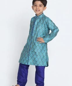 Vastramay Silk Blend Blue Baap Beta Kurta Pyjama Set 15 Vastramay Silk Blend Blue Baap Beta Kurta Pyjama Set