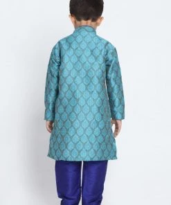 JBN Creation Boys' Light Blue Cotton Silk Blend Kurta And Pyjama Set