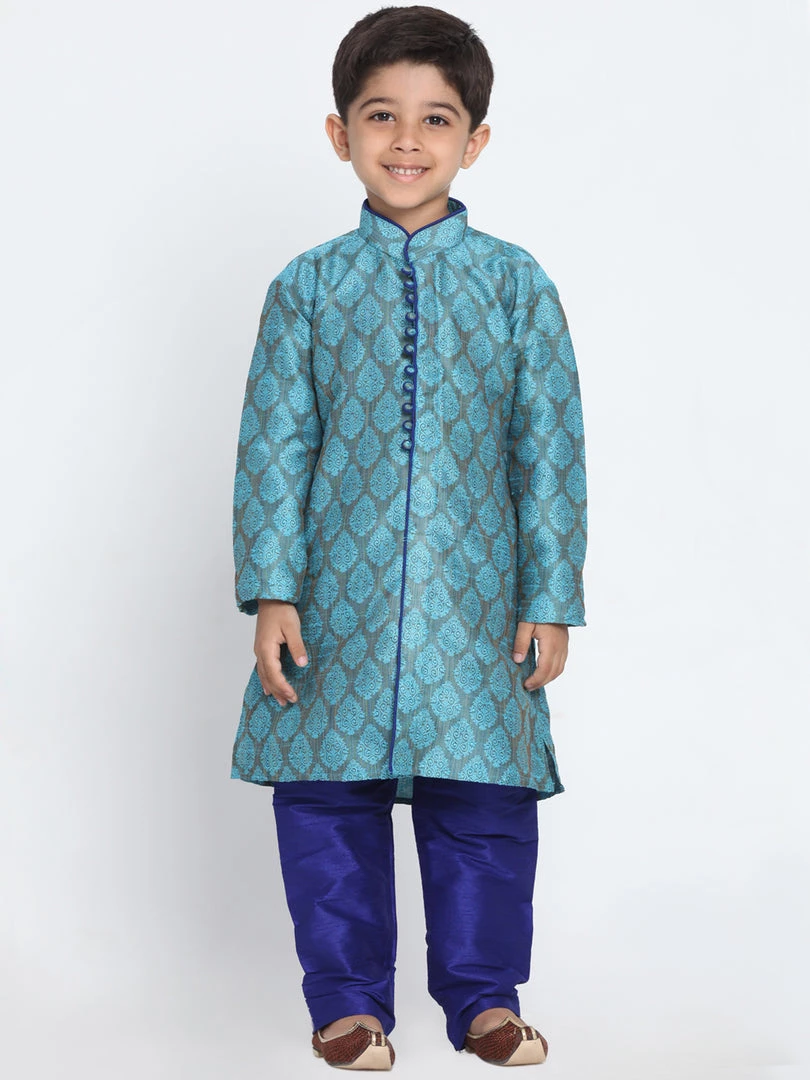 Vastramay Silk Blend Blue Baap Beta Kurta Pyjama Set 5 Vastramay Silk Blend Blue Baap Beta Kurta Pyjama Set