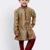 JBN Creation Boys' Beige Cotton Silk Kurta And Pyjama Set