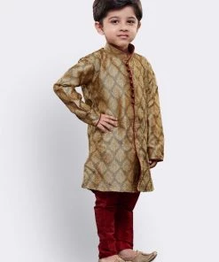 JBN Creation Boys' Beige Cotton Silk Kurta And Pyjama Set