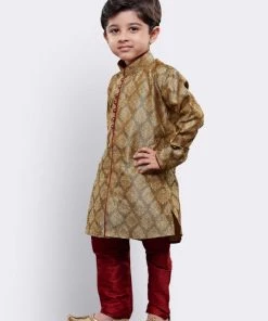 JBN Creation Boys' Beige Cotton Silk Kurta And Pyjama Set 14 JBN Creation Boys' Beige Cotton Silk Kurta And Pyjama Set