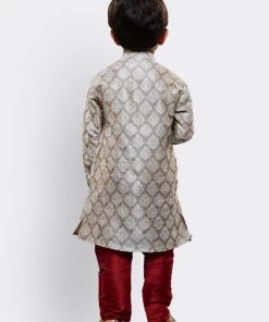 JBN Creation Boys' Grey Cotton Silk Kurta And Pyjama Set Buy 1 Get 1