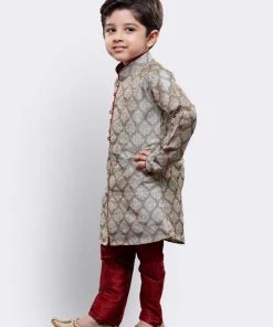 JBN Creation Boys' Grey Cotton Silk Kurta And Pyjama Set Buy 1 Get 1